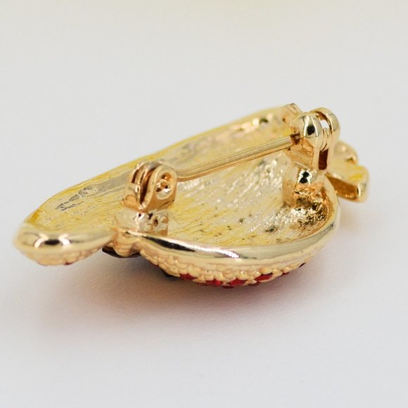 Gold Red Hat Ladies Crystal Pin Brooch with Flowers CP04 - Picture 3 of 5